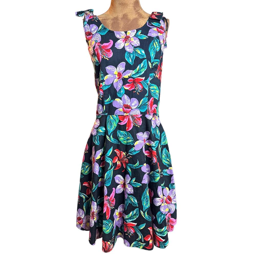 Vintage 90s Joni Blair Floral Dress Sz 11 Tropical Retro Fit Flare Sundress